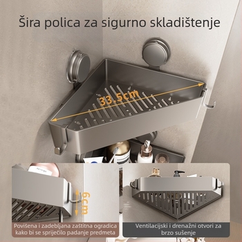 Zidni organizator za kupaonicu s usisnim čašicama, bez bušenja, trokutasti koš za umivaonik