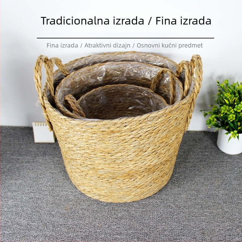 Pletene košare za cvijeće i zelene posude, ratanski košari za pohranu, ručna košara za dnevni boravak i kućnu organizaciju