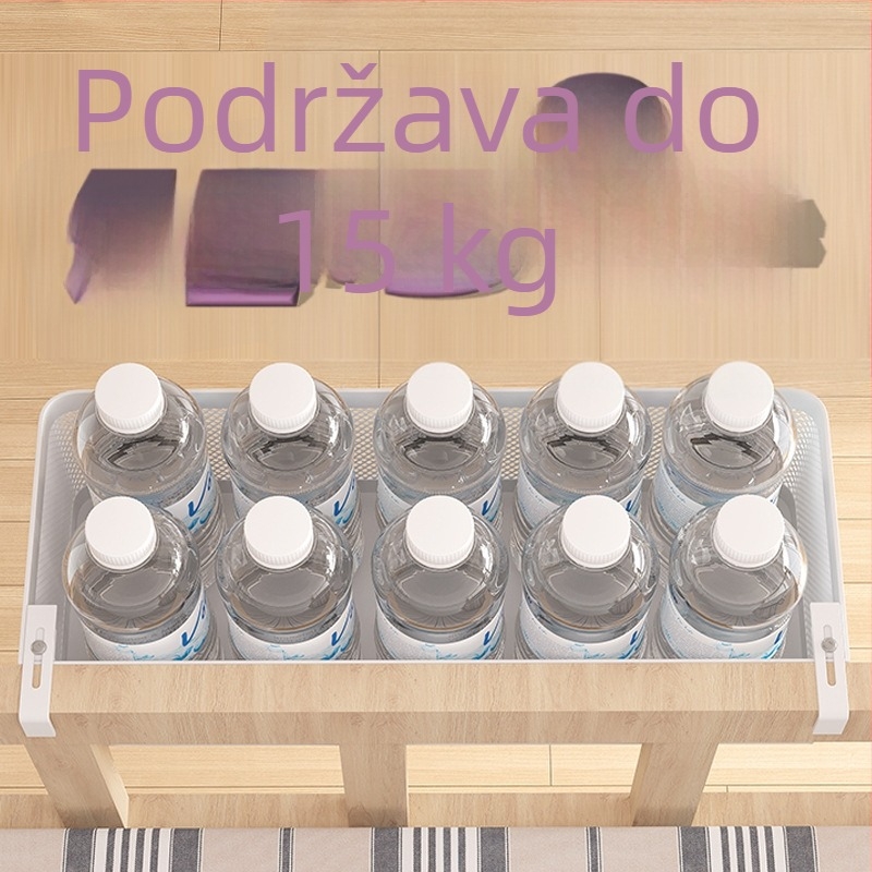 Polica za pohranu uz krevet u studentskom domu s visećom košarom