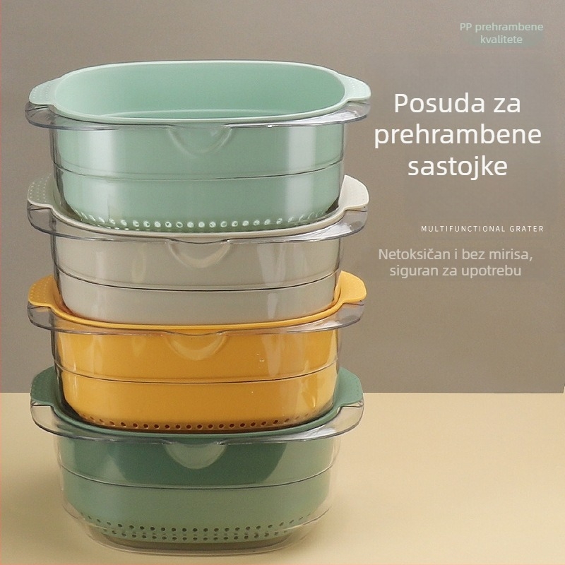 Višestruka plastična košara za odvod u kuhinji – pranje povrća i voća, dvostruki sloj