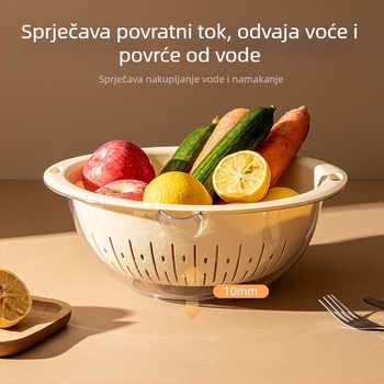 Dvostruki sloj posude za pranje povrća s odvodnim košarom, plastična kuhinjska posuda za voće i povrće