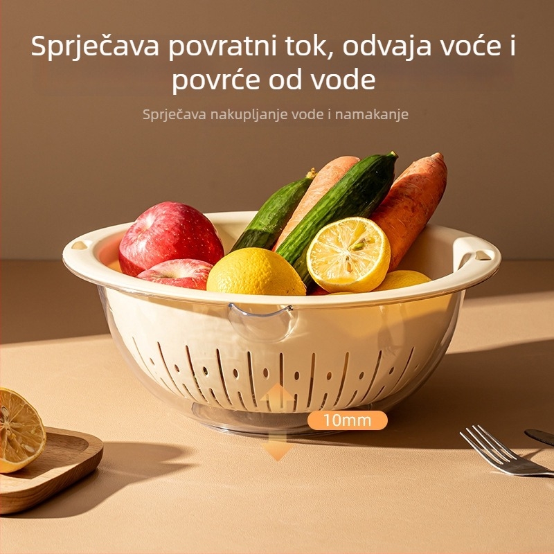 Dvostruki sloj posude za pranje povrća s odvodnim košarom, plastična kuhinjska posuda za voće i povrće