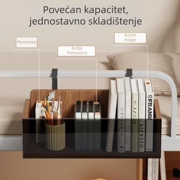 Viseća košara uz krevet za gornju etažu u studentskom domu, plava