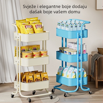 Višeslojna kolica od ugljičnog čelika, na podu, bez montaže, pokretna, za kuhinju i spavaću sobu, pohrana grickalica
