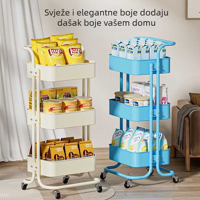 Višeslojna kolica od ugljičnog čelika, na podu, bez montaže, pokretna, za kuhinju i spavaću sobu, pohrana grickalica