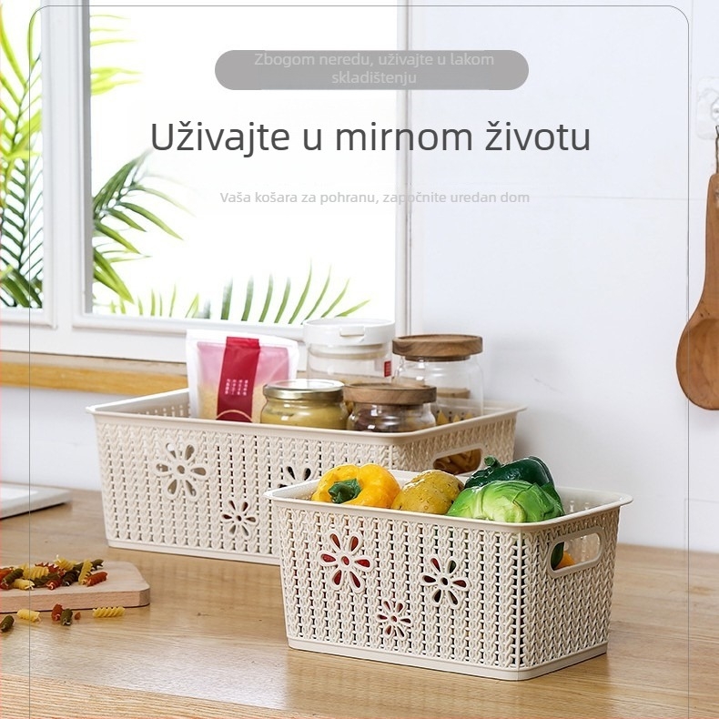 Plastična košara za pohranu s plastičnim tkanim cvjetnim uzorkom i prorezanim dizajnom — nordijska boja