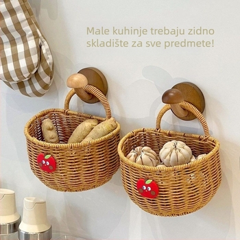 Ručna zidna polica za pohranu s imitacijom ratana, za kuhinju i kupaonicu