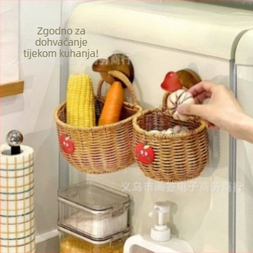 Ručna zidna polica za pohranu s imitacijom ratana, za kuhinju i kupaonicu