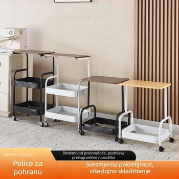 Pokretni dvostruki stol na kolicima s gornjom pločom i prostorom za odlaganje, za dnevnu sobu