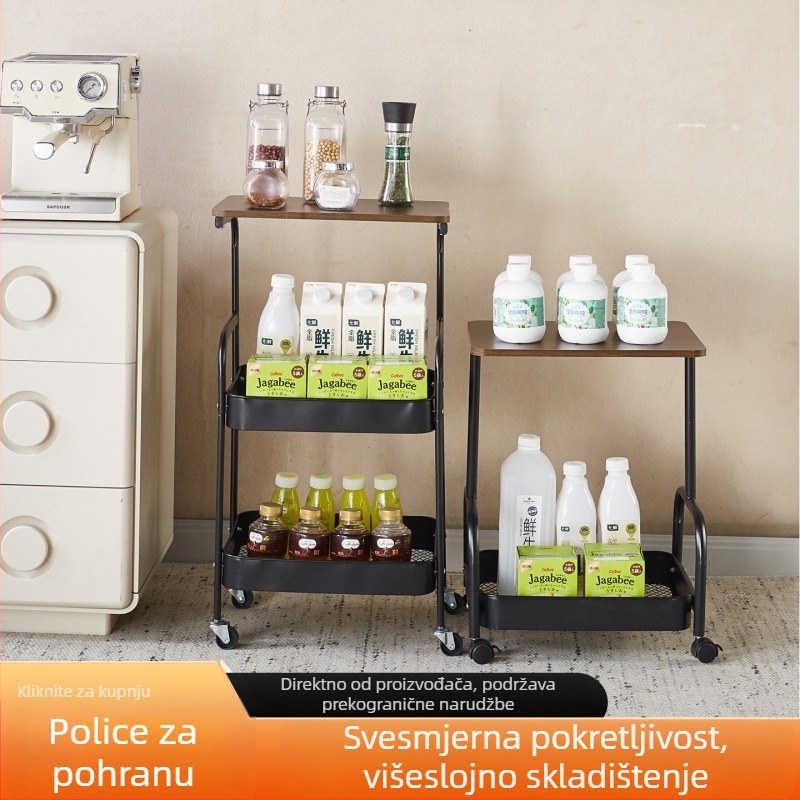 Pokretni dvostruki stol na kolicima s gornjom pločom i prostorom za odlaganje, za dnevnu sobu