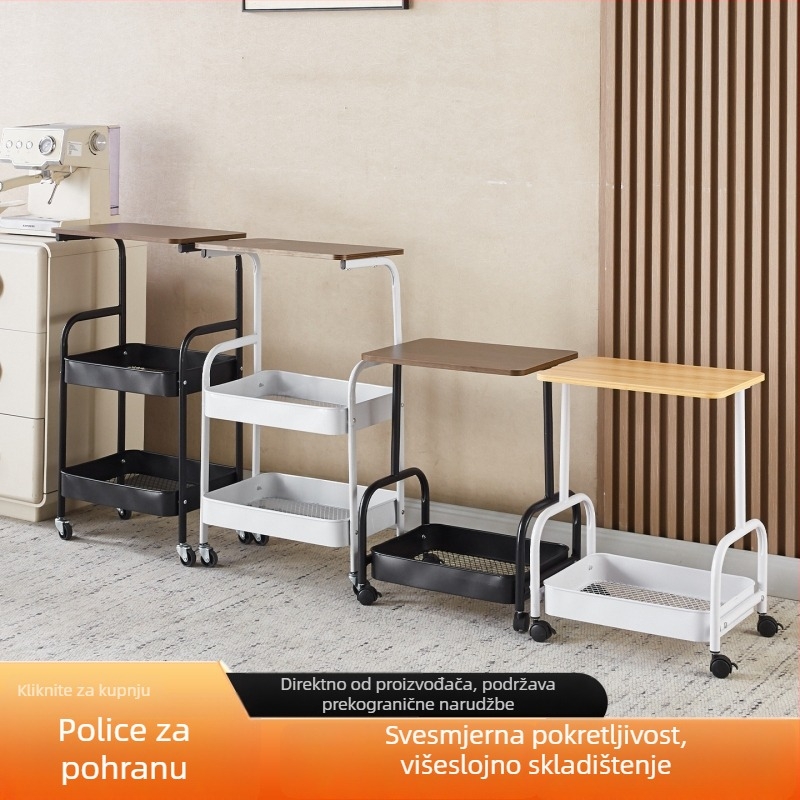 Pokretni dvostruki stol na kolicima s gornjom pločom i prostorom za odlaganje, za dnevnu sobu