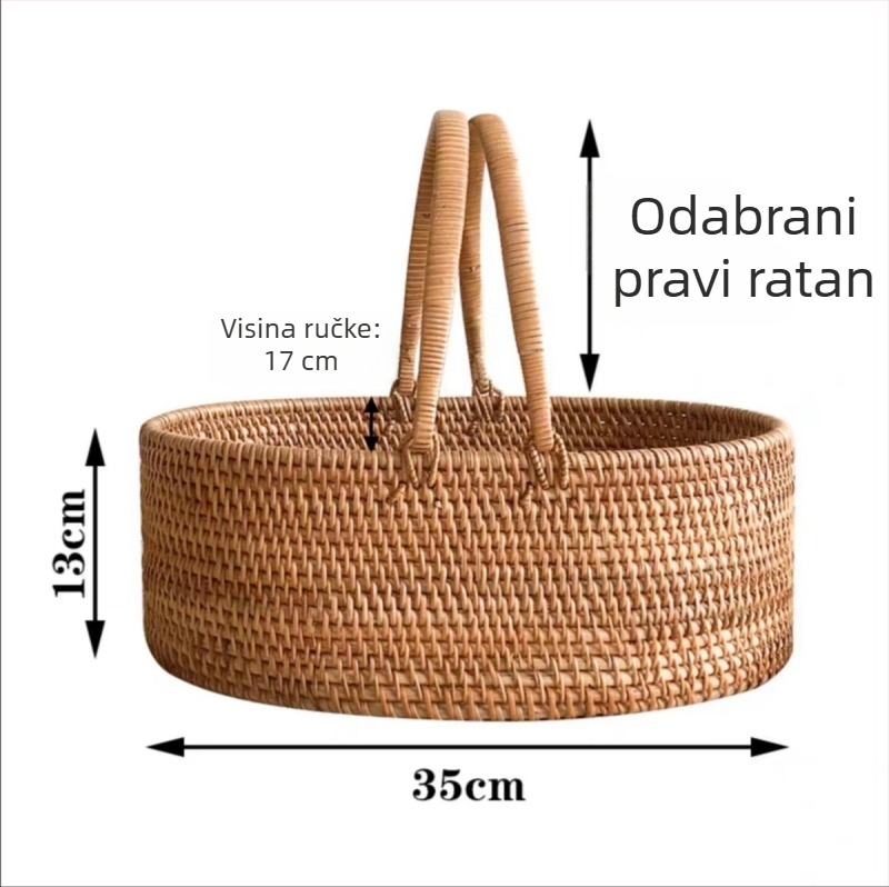 Ratan košara za piknik za kućnu i vanjsku upotrebu, prijenosna košara za voće i pekarske proizvode, seoski stil