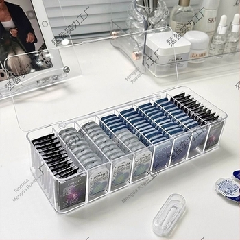 Stolni acrylni organizator za dnevne kontaktne leće s preklopnim poklopcem, proziran, s podijeljenim pretincima