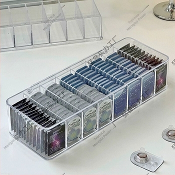 Stolni acrylni organizator za dnevne kontaktne leće s preklopnim poklopcem, proziran, s podijeljenim pretincima