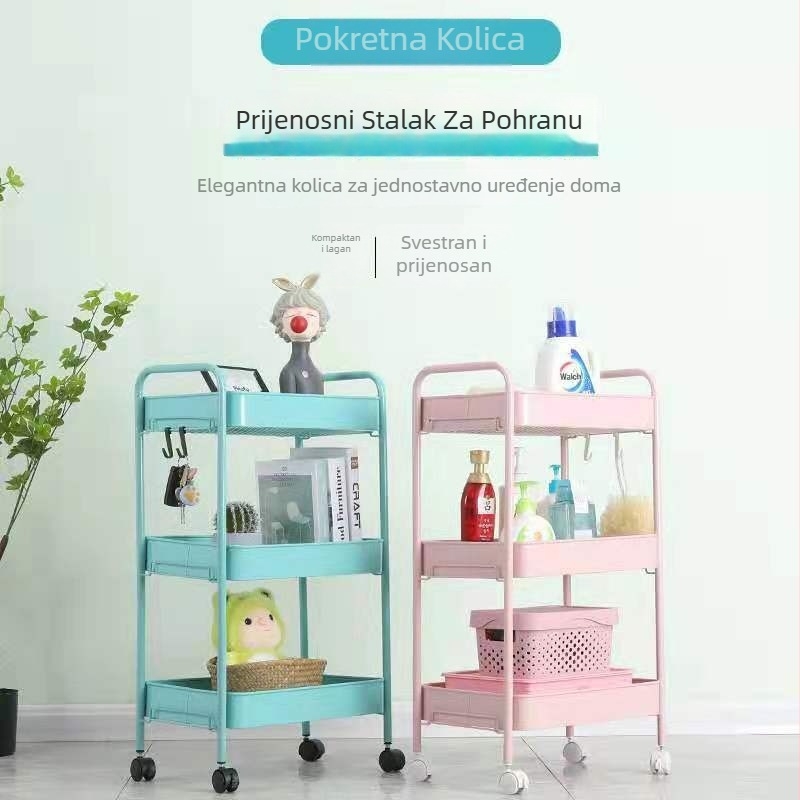 Pokretna kolica za skladištenje s 3 nivoa, podna verzija za kuhinju, spavaću sobu i dnevni boravak; organizator za grickice, balkon i studentski dom
