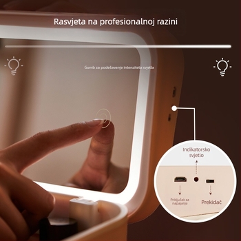 Stolni organizator kozmetike s integriranim ogledalom i LED rasvjetom, kutija za šminku s ladicama