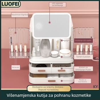Stol za šminkanje s ugrađenim ogledalom i kutijom za kozmetiku, ABS plastični organizator za kozmetiku i nakit
