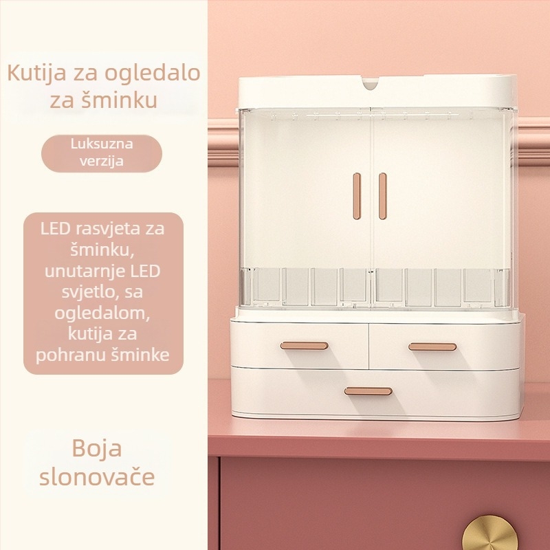 Stol za šminkanje s ugrađenim ogledalom i kutijom za kozmetiku, ABS plastični organizator za kozmetiku i nakit
