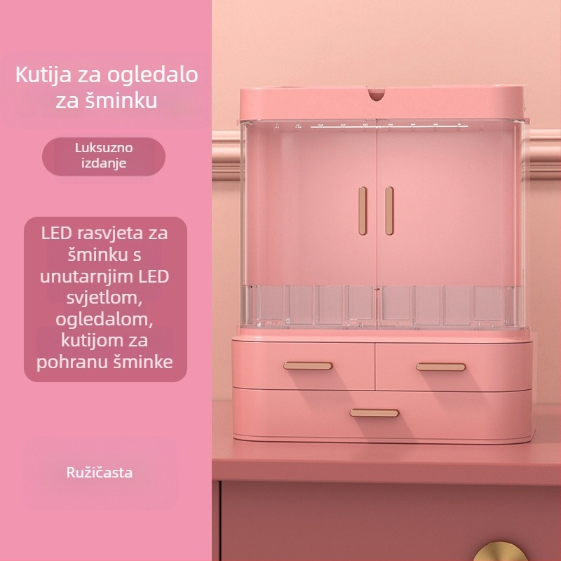 Stol za šminkanje s ugrađenim ogledalom i kutijom za kozmetiku, ABS plastični organizator za kozmetiku i nakit