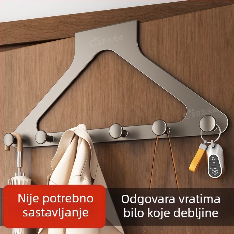 6-dijelna vješalica za vrata za odjeću, karbonsko željezo, višerazinska, bez bušenja