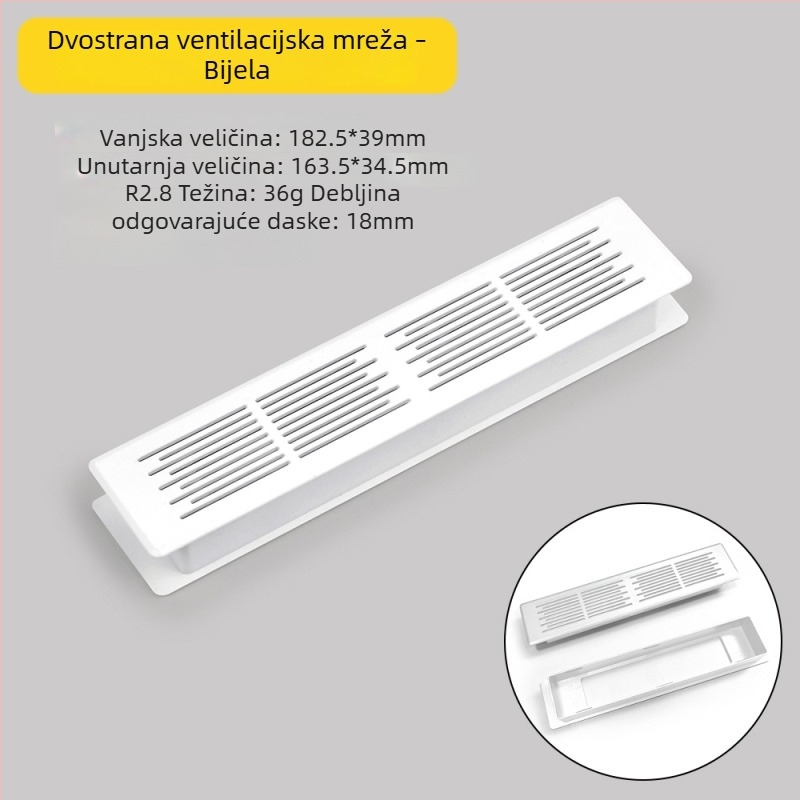 Plastični dvostrano prozračni mrežni panel za vrata ormara, pravokutnog oblika, otvori za ventilaciju, dekorativni poklopac