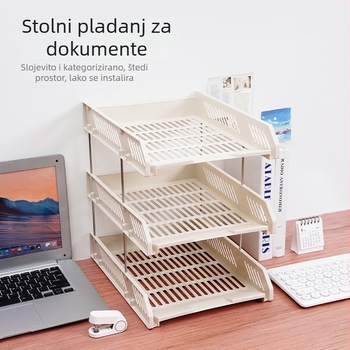 Tro-slojni uspravni organizator dokumenata za A4, plastični stolni organizator