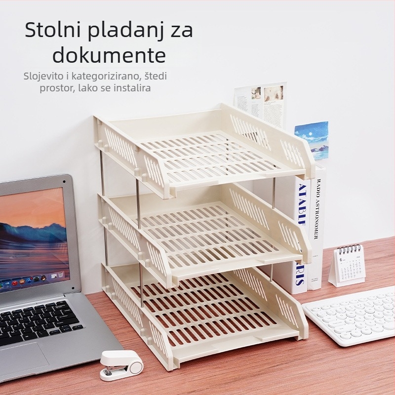 Tro-slojni uspravni organizator dokumenata za A4, plastični stolni organizator