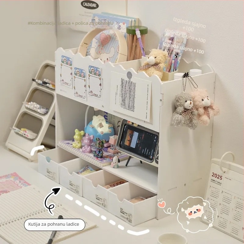 3-slojni kutni stolni regač za pohranu, desktop knjižna polica, PVC organizator, moderni minimalistički stil