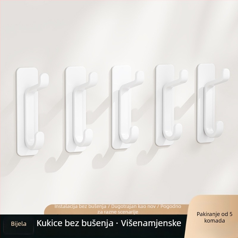 Zidna kuka s ljepilom, dvostruka kuka, snažna bez bušenja, višestruka uporaba za kapute i dodatke, plastična, nosivost do 3 kg