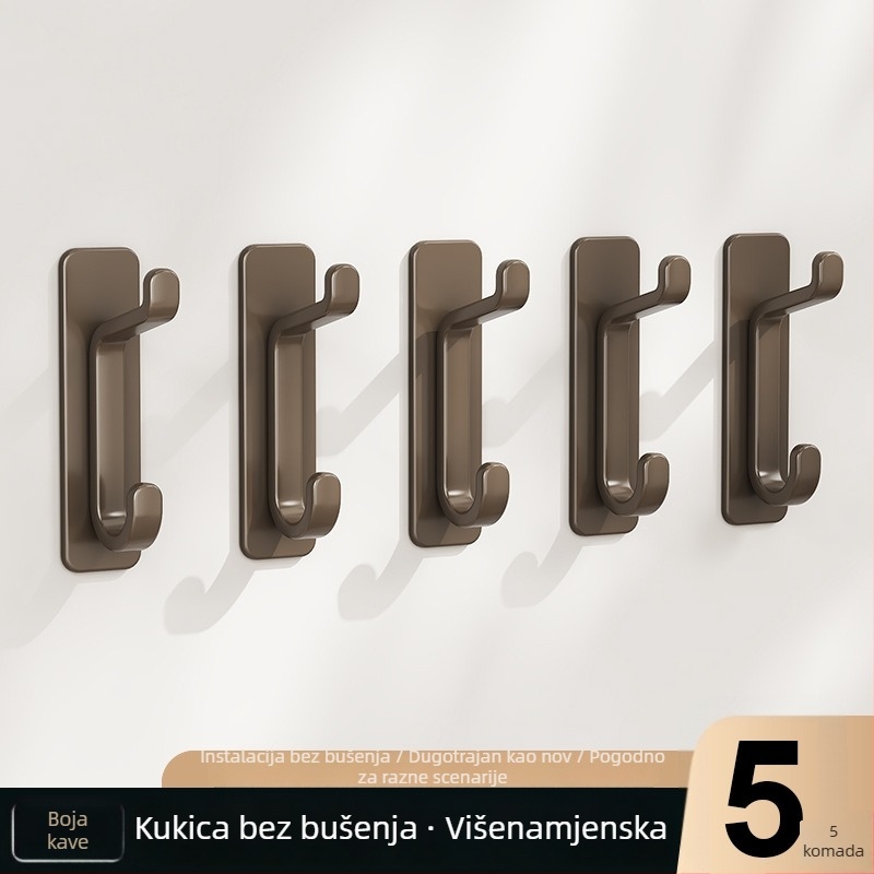 Zidna kuka s ljepilom, dvostruka kuka, snažna bez bušenja, višestruka uporaba za kapute i dodatke, plastična, nosivost do 3 kg