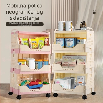 3-stupanjski prijenosni podni stalak za skladištenje s kotačićima, sklopivi rega za knjige