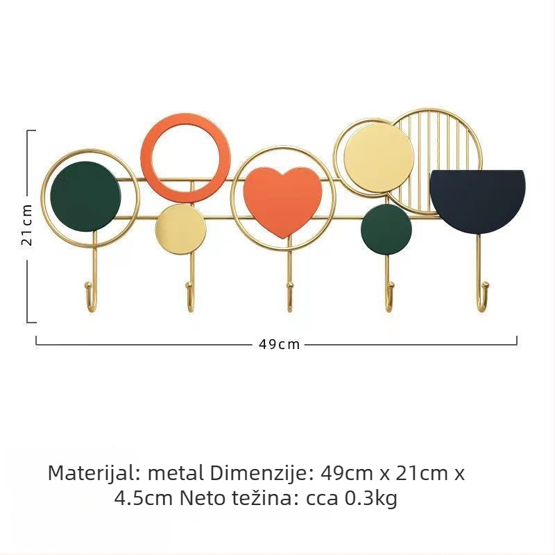 Kreativni zidni vješalica za ulaz, bez bušenja, metalni skandinavski stil, nosivost 5–10 kg