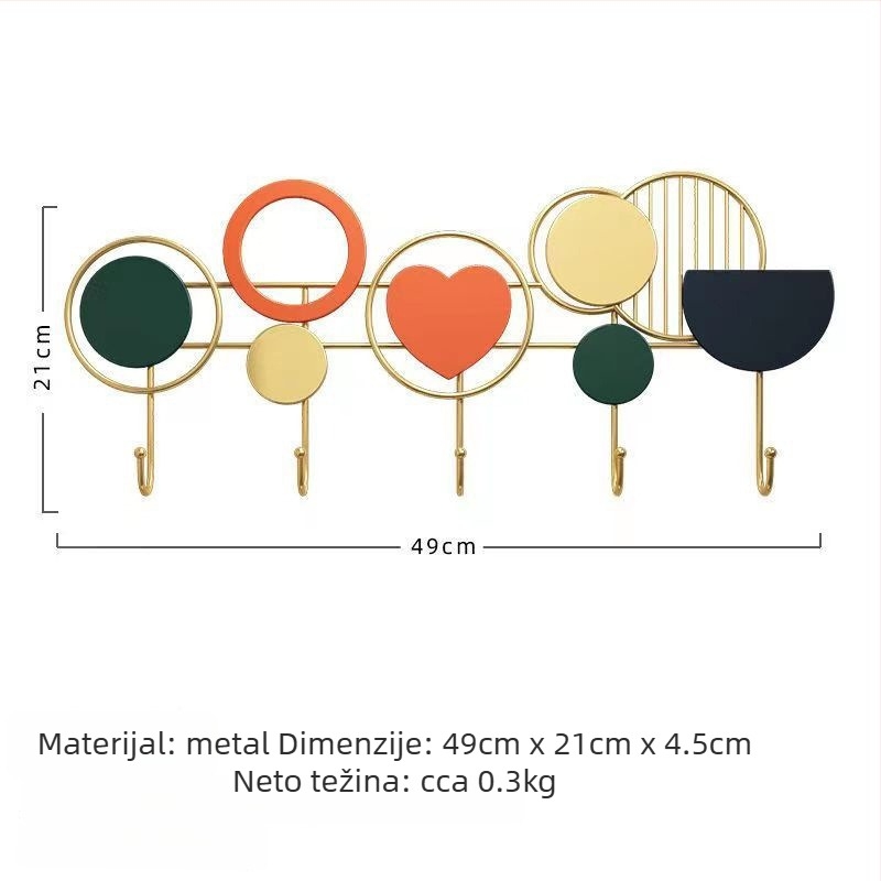 Kreativni zidni vješalica za ulaz, bez bušenja, metalni skandinavski stil, nosivost 5–10 kg