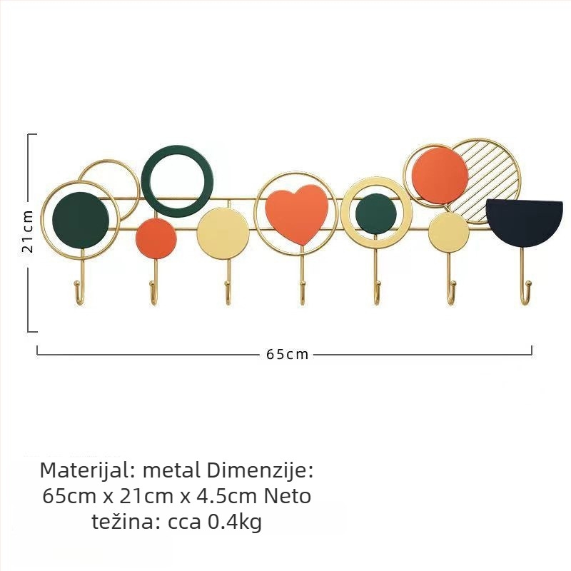 Kreativni zidni vješalica za ulaz, bez bušenja, metalni skandinavski stil, nosivost 5–10 kg