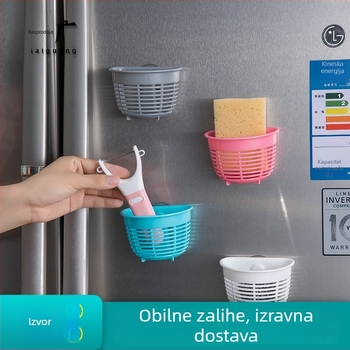 Zidni košar za kuhinju s jakim usisnim pričvršćivačem, odvojiv, s odvodnim otvorima