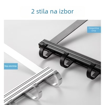 Držač za odjeću na vrata s dvostrukim kukama, konstrukcija od aluminija i karbonskog čelika, nosivost 15 kg, bez bušenja