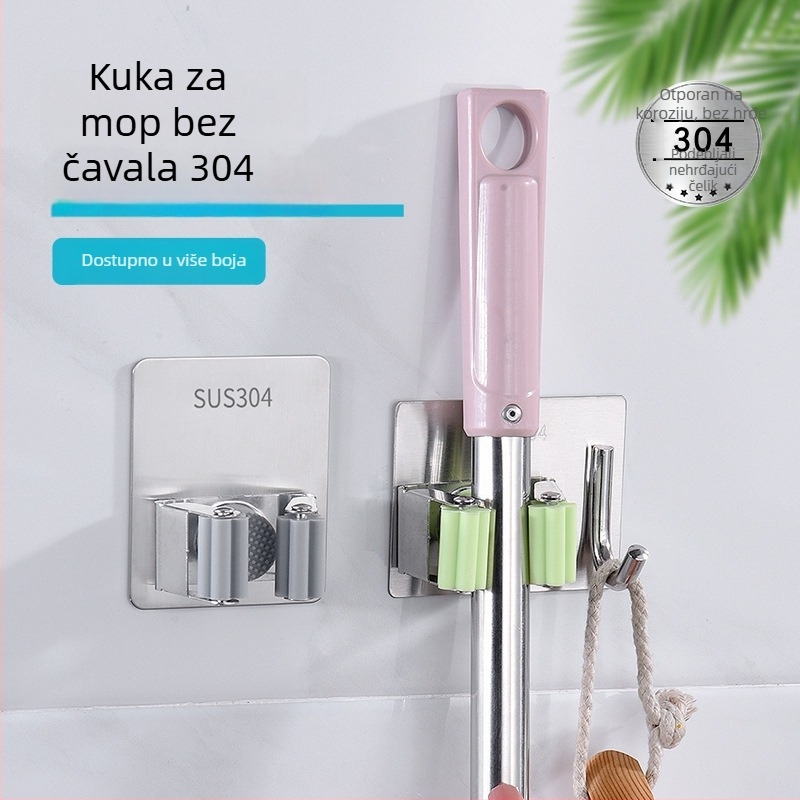 Klip za mop od 304 nehrđajućeg čelika, bez bušenja, držač za kupaonicu