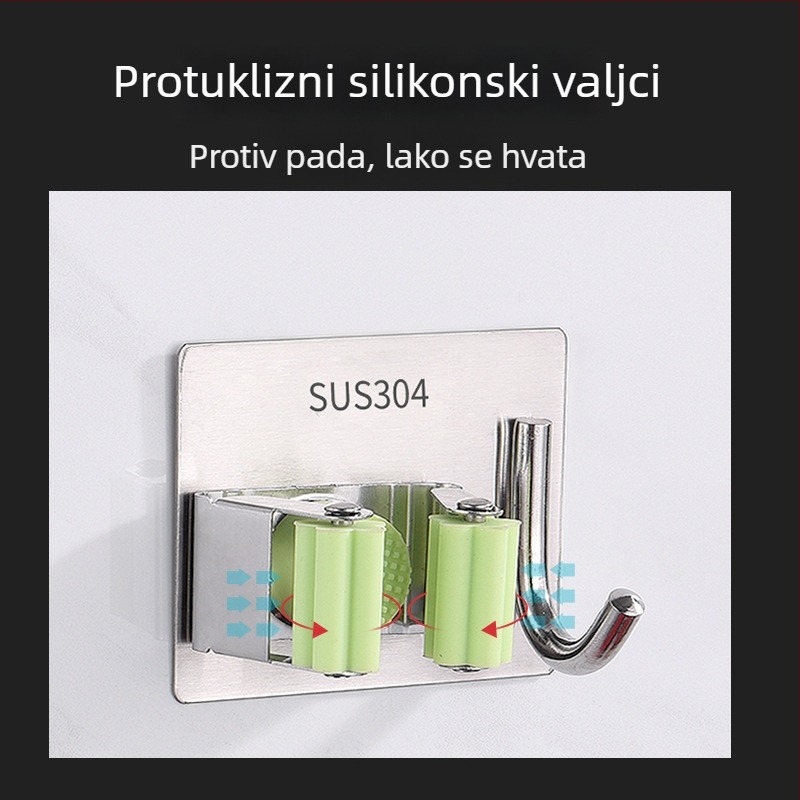 Klip za mop od 304 nehrđajućeg čelika, bez bušenja, držač za kupaonicu