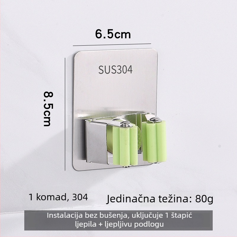 Klip za mop od 304 nehrđajućeg čelika, bez bušenja, držač za kupaonicu
