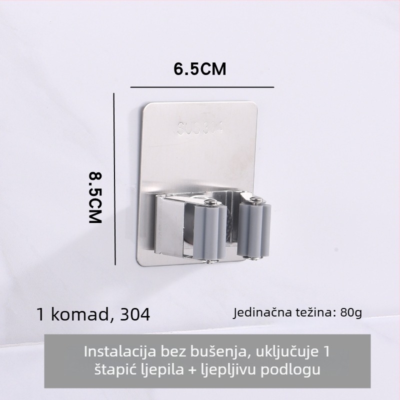 Klip za mop od 304 nehrđajućeg čelika, bez bušenja, držač za kupaonicu