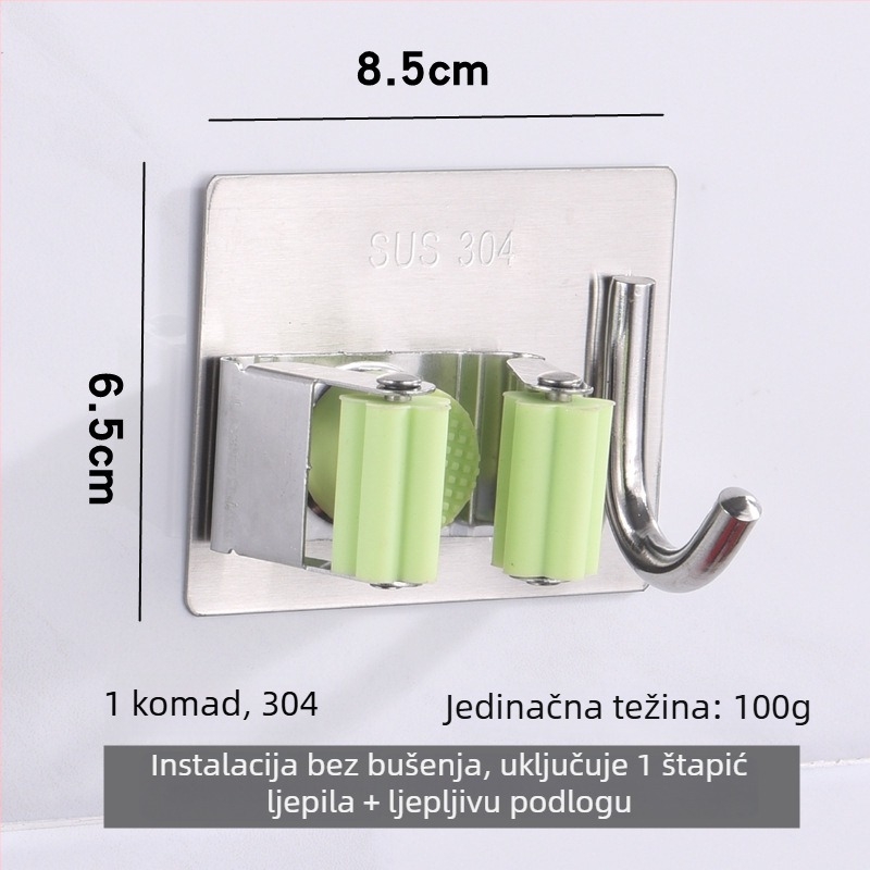 Klip za mop od 304 nehrđajućeg čelika, bez bušenja, držač za kupaonicu