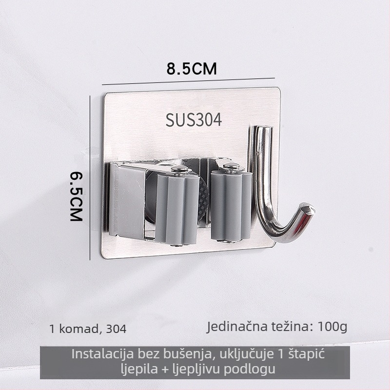 Klip za mop od 304 nehrđajućeg čelika, bez bušenja, držač za kupaonicu