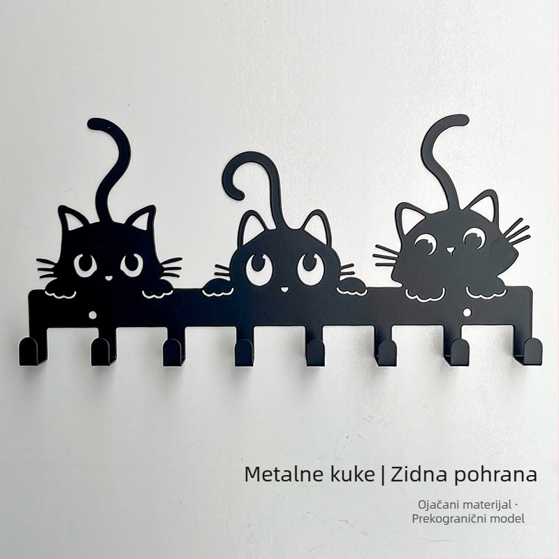 Metalni stalak za ključeve za ulazni hodnik, s tri reda kukica, za ključeve i sitne predmete, sladak mačji motiv