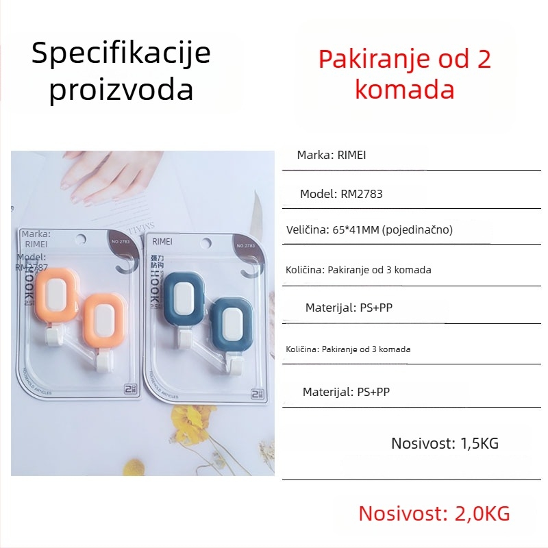 Samoljepljiva zidna kuka, bez tragova, nosivost 1–3 kg, paket od 2 kom, moderno minimalističkog dizajna, pogodna za dom, studentski dom, kupaonicu, iza vrata