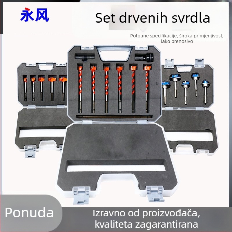 Set bušilica za otvaranje rupa u masivnom drvu za vrata, šestouga ručka, kutija s šarkama, ručna električna bušilica, navojački set bušilica