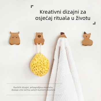 Nordijska vešalica od bukovine s bazom u obliku medvjeda, zidna vješaljka za vrata, hodnik i kupaonica