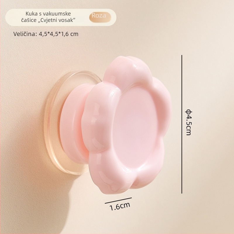 Kuka s cvjetnim oblikom i usisnom čašicom, bez bušenja, za kuhinju i kupaonicu, nosivost 1–3 kg