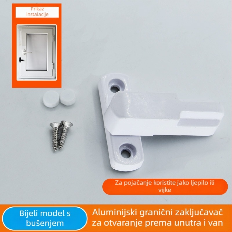 Brava za prozor od aluminija, tip broken-bridge, bez bušenja, sa zinkovim legura i zaustavljačem
