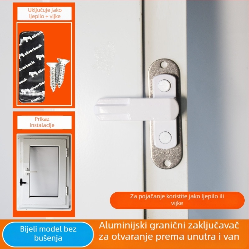 Brava za prozor od aluminija, tip broken-bridge, bez bušenja, sa zinkovim legura i zaustavljačem