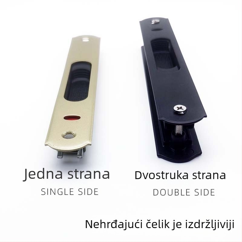 90 mm kuka-ključavka za klizna vrata i prozore, od aluminijske legure i nehrđajućeg čelika, dvostrana